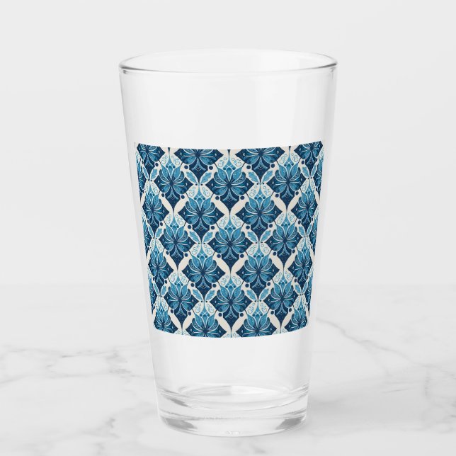 Elegantes Boho Blumenmuster in Blau Glas (Vorderseite)