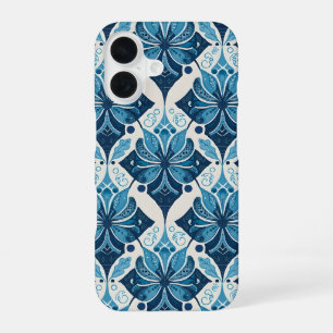 Elegantes Boho-Blumenmuster in Blau iPhone 16 Hülle