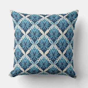Elegantes Boho-Blumenmuster in Blau Kissen