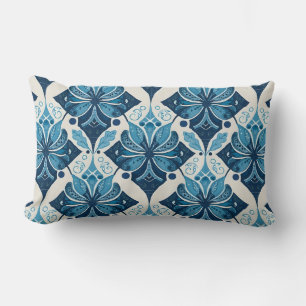 Elegantes Boho-Blumenmuster in Blau Lendenkissen