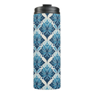 Elegantes Boho Blumenmuster in Blau Thermosbecher