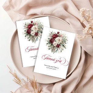 Elegantes Boho-Burgund Florales Eukalyptus Danke-S Dankeskarte