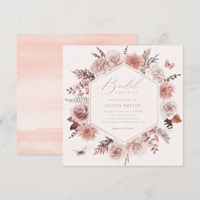 Elegantes Boho Chic Watercolor Brautparty Einladung (Vorne/Hinten)