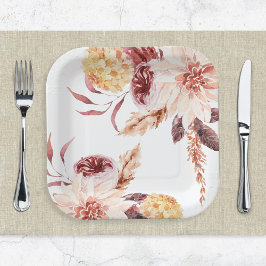 Elegantes Boho Chic Watercolor Brautparty Pappteller