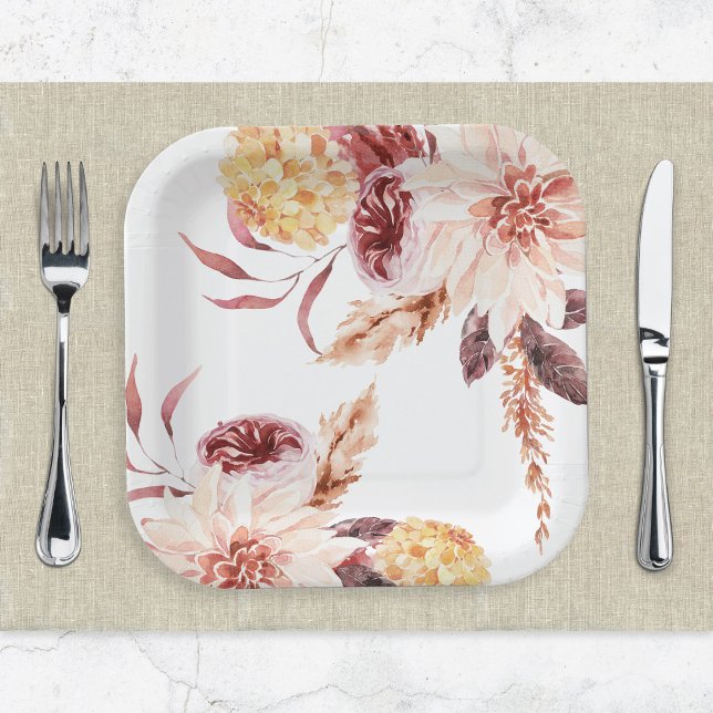 Elegantes Boho Chic Watercolor Brautparty Pappteller (Von Creator hochgeladen)