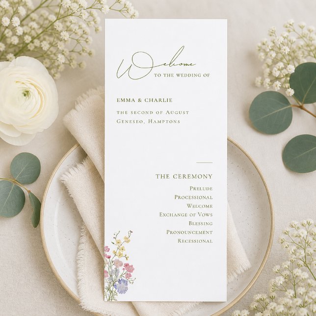 Elegantes Boho-Chic-Wildblumen-Hochzeitsprogramm (Elegant Boho Chic Wildflowers Wedding Program)