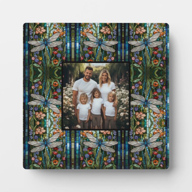Elegantes boho Dragonfly-Blumenglas Foto Fotoplatte (Vorderseite)