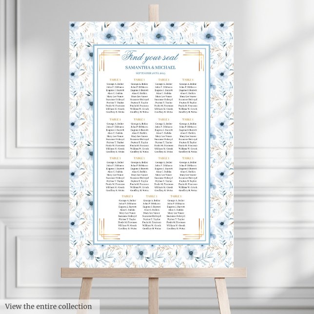 Elegantes Boho Dusty Blue Gold Glitzer Seating Cha Poster (Elegant Boho Dusty Blue Gold Glitter Seating Chart)