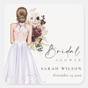 Elegantes Boho-Lila-Hochzeitskleid Brautparty Quadratischer Aufkleber