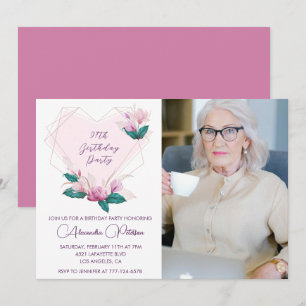 Elegantes Boho-Rosa-Blumen-Foto 97. Geburtstag Einladung