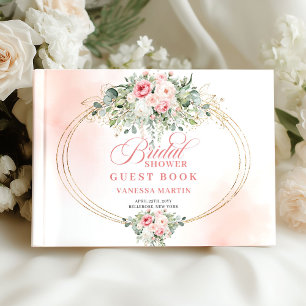 Elegantes Boho-Rosa-Rosen-Hochzeitsdusche-Gästebuc Gästebuch