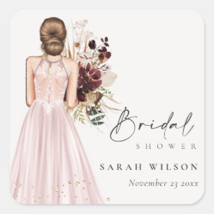 Elegantes Boho-Rosé-Hochzeitskleid Brautdusche Quadratischer Aufkleber