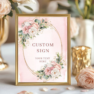 Elegantes Boho-Roségold-Blumen-Schild Poster