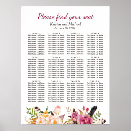 Elegantes Boho Rustic Floral Wedding Chart Poster