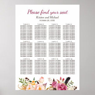 Elegantes Boho Rustic Floral Wedding Chart Poster
