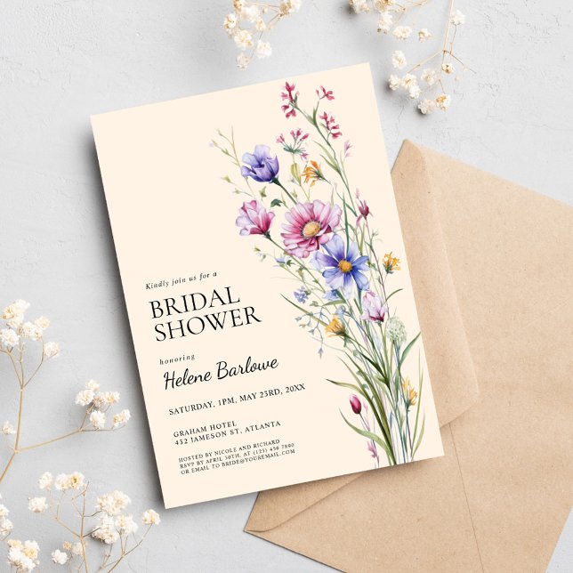 Elegantes Boho Rustic Wildblume Brautparty Einladung (Elegant Boho Rustic Wildflower Bridal Shower Invitation)