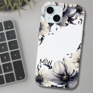 Elegantes Boho-Schwarz-Weiß-Blumen-Monogramm Case-Mate iPhone Hülle