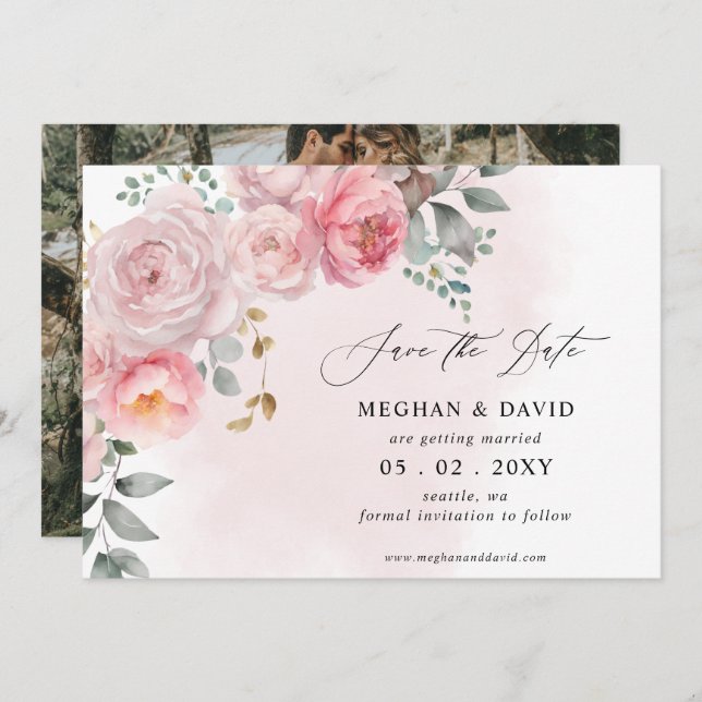 Elegantes Boho Summer Blush Foto Save The Date (Vorne/Hinten)