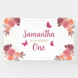 Elegantes Boho-Wasserfarben-Blumen-Erstes-Geburtst Banner