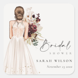 Elegantes Boho White Wedding Gown Brautparty Quadratischer Aufkleber