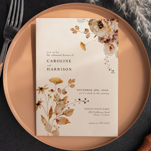 Elegantes Boho Woodland Fall Floral Probe Dinner Einladung (Von Creator hochgeladen)