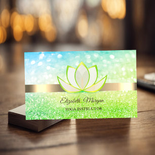 Elegantes Bokeh Gold, Grüne Lotusblume Yoga Reiki Visitenkarte