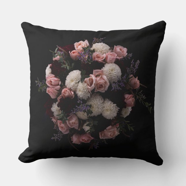 Elegantes Bordeaux-cremiges Blumenkissen Kissen (Vorderseite)