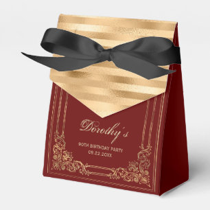 Elegantes bordeaux-gold gerahmtes Skript Geburtsta Geschenkschachtel