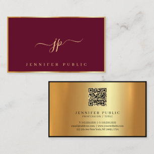Elegantes Bordeaux & Gold Typografie-Script Monogr Visitenkarte
