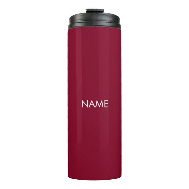 Elegantes Bordeaux-individuelle Name-Textmonogramm Thermosbecher (Vorderseite)