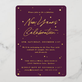 Elegantes Bordeaux Scattered Stars New Year Party Folieneinladung