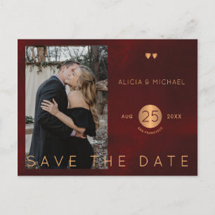 Elegantes bordeauxfarbenes Hochzeitsstil Save the Ankündigungspostkarte