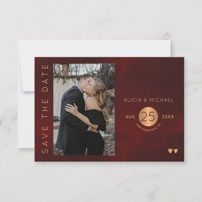 Elegantes bordeauxfarbenes Hochzeitsstil Save the  Save The Date (Vorderseite)