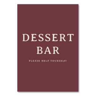 Elegantes bordeauxrotes Dessertbar-Schild mit Seri Tischnummer