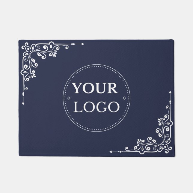 Elegantes Border Business Logo Modernes Blue Promo Fußmatte (Vorderseite)