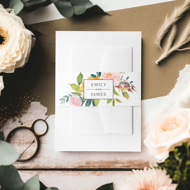 Elegantes Borgundy Blush Floral Wedding Monogram Einladungsbanderole (Von Creator hochgeladen)