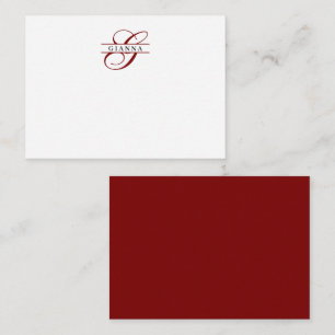 Elegantes Borgundy Red Calligraphy Split Monogram Mitteilungskarte