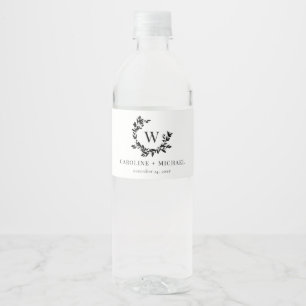 Elegantes botanisches Anfangsmonogramm Hochwasser  Wasserflaschenetikett