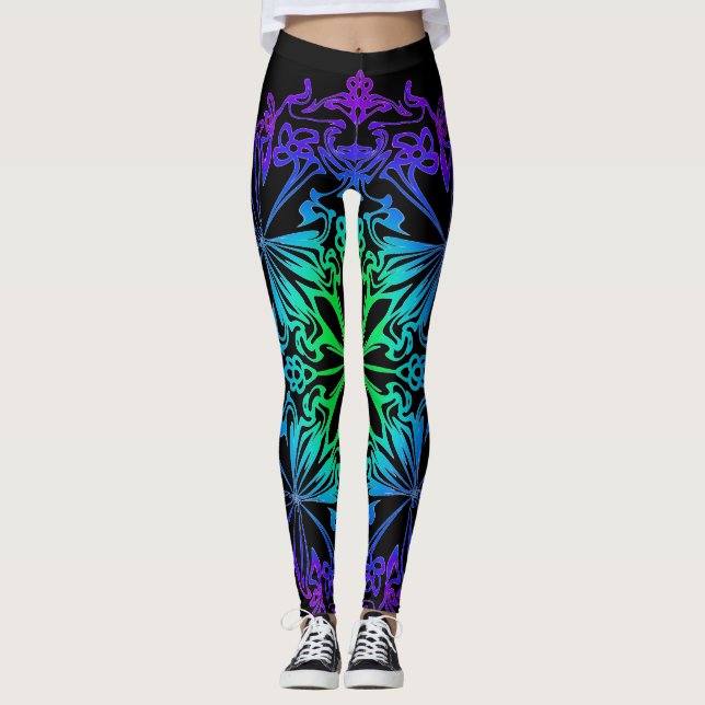 Elegantes botanisches aquamarines Grün Leggings (Vorderseite)