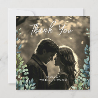 Elegantes botanisches Blätter Foto Hochzeit Dankeskarte