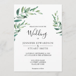 Elegantes botanisches Blätter Hochzeit Einladung