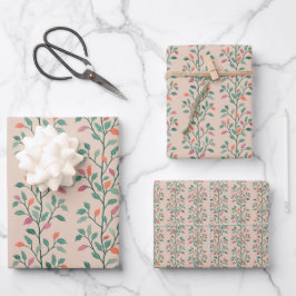 Elegantes botanisches Blattstreifenmuster auf Rosé Geschenkpapier Set