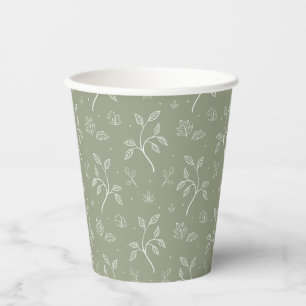 Elegantes botanisches Blumenmuster im Olive Green Pappbecher
