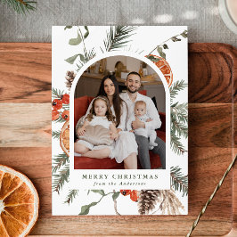 Elegantes botanisches Citrus Arch Foto Feiertagskarte