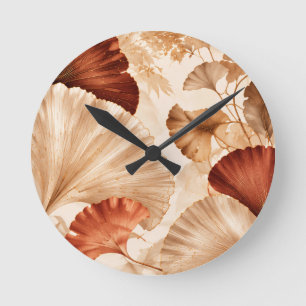 Elegantes botanisches Design mit goldenen Ginkgobl Runde Wanduhr