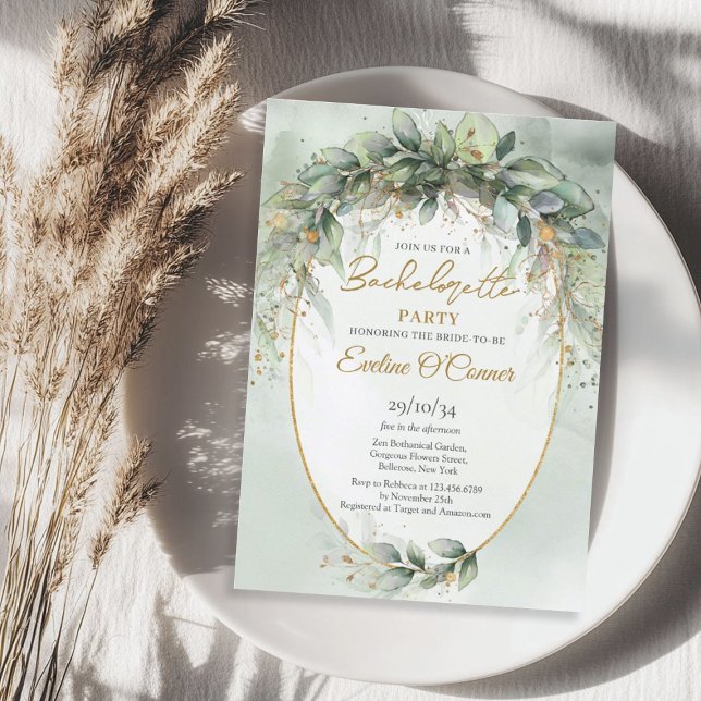 Elegantes botanisches Eukalyptus-Bachelorette Einladung (Elegant botanical green eucalyptus bachelorette invitation)
