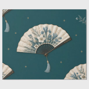 Elegantes botanisches Fächer-Weihnachts-Teal-Wrap- Geschenkpapier