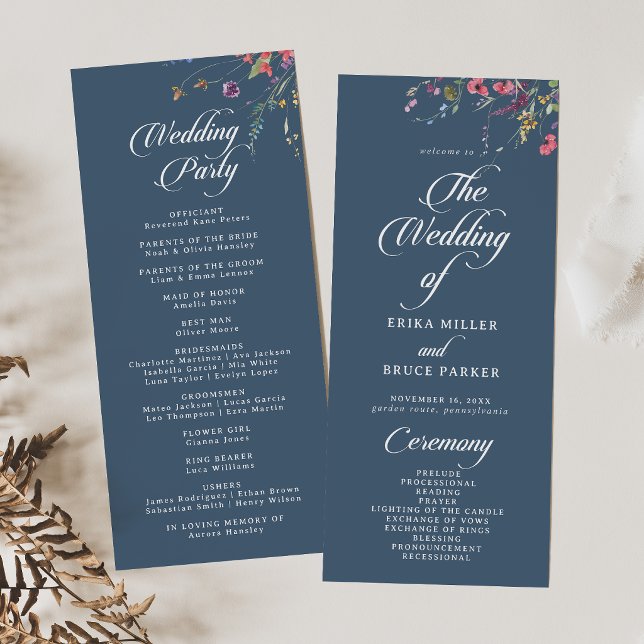 Elegantes botanisches florales Tea-Length-Hochzeit Programm (Von Creator hochgeladen)