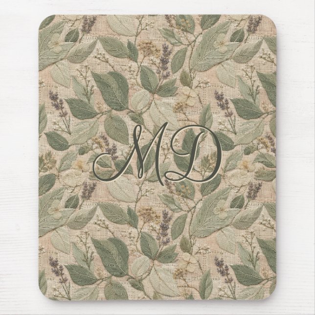 Elegantes botanisches Floralmuster Sage Mousepad (Vorne)