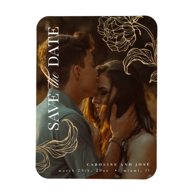 Elegantes botanisches Foto aus Gold Save the Date Magnet (Vertikal)